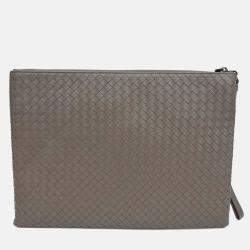 Pre Owned Bottega Veneta Brown Leather mesh clutch