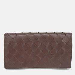 Pre Owned Bottega Veneta Brown Leather Mesh Long Wallet
