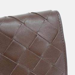 Pre Owned Bottega Veneta Brown Leather Mesh Long Wallet