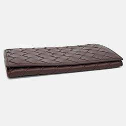 Pre Owned Bottega Veneta Brown Leather Mesh Long Wallet
