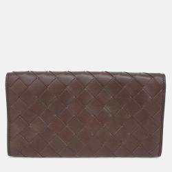 Pre Owned Bottega Veneta Brown Leather Mesh Long Wallet