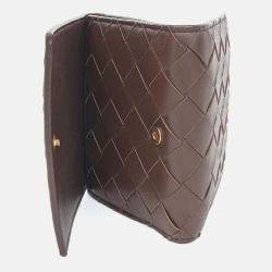 Pre Owned Bottega Veneta Brown Leather mesh bi-fold wallet