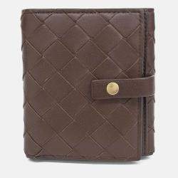 Pre Owned Bottega Veneta Brown Leather mesh bi-fold wallet