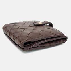 Pre Owned Bottega Veneta Brown Leather mesh bi-fold wallet