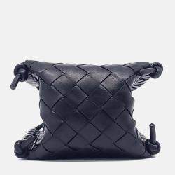 Pre Owned Bottega Veneta Black Leather Mesh Mini Crossbody Bag