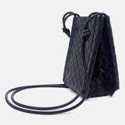Pre Owned Bottega Veneta Black Leather Mesh Mini Crossbody Bag