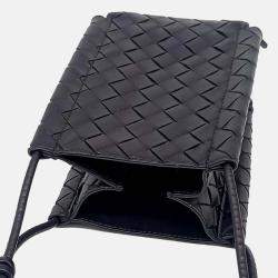 Pre Owned Bottega Veneta Black Leather Mesh Mini Crossbody Bag