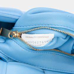 Pre Owned Bottega Veneta Blue Nappa Intrecciato Padded Chain Cassette Satchel