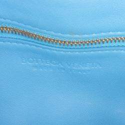 Pre Owned Bottega Veneta Blue Nappa Intrecciato Padded Chain Cassette Satchel