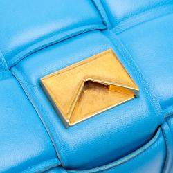 Pre Owned Bottega Veneta Blue Nappa Intrecciato Padded Chain Cassette Satchel