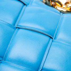 Pre Owned Bottega Veneta Blue Nappa Intrecciato Padded Chain Cassette Satchel