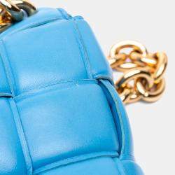 Pre Owned Bottega Veneta Blue Nappa Intrecciato Padded Chain Cassette Satchel