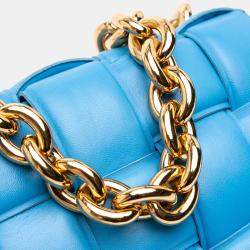 Pre Owned Bottega Veneta Blue Nappa Intrecciato Padded Chain Cassette Satchel