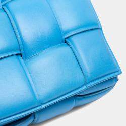 Pre Owned Bottega Veneta Blue Nappa Intrecciato Padded Chain Cassette Satchel