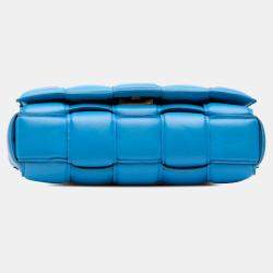 Pre Owned Bottega Veneta Blue Nappa Intrecciato Padded Chain Cassette Satchel