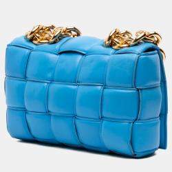 Pre Owned Bottega Veneta Blue Nappa Intrecciato Padded Chain Cassette Satchel