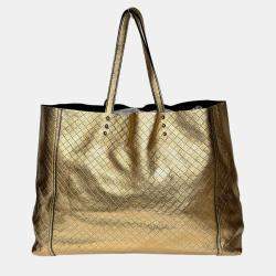 Pre Owned Bottega Veneta Gold Leather Tote Bag