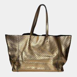 Pre Owned Bottega Veneta Gold Leather Tote Bag