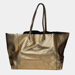 Pre Owned Bottega Veneta Gold Leather Tote Bag