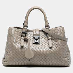 Pre Owned Bottega Veneta Grey Small Nappa Intrecciato Roma Satchel