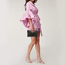 Pre Owned Bottega Veneta Black Intrecciato Leather Zip Flat Clutch