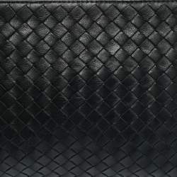 Pre Owned Bottega Veneta Black Intrecciato Leather Zip Flat Clutch