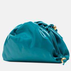 Pre Owned Bottega Veneta Blue Patent Beaded Strap The Mini Pouch Crossbody