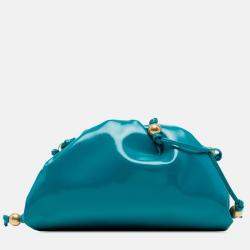 Pre Owned Bottega Veneta Blue Patent Beaded Strap The Mini Pouch Crossbody
