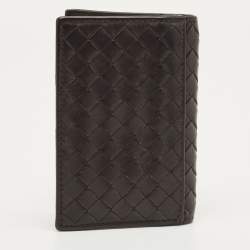 Pre Owned Bottega Veneta Dark Brown Intrecciato Leather Card Case