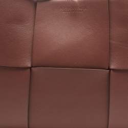 Pre Owned Bottega Veneta Dark Brown Intreccio Leather Medium Arco Tote