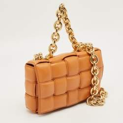 Pre Owned Bottega Veneta Brown Intreccio Leather Padded Cassette Chain Bag