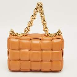Pre Owned Bottega Veneta Brown Intreccio Leather Padded Cassette Chain Bag