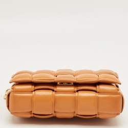 Pre Owned Bottega Veneta Brown Intreccio Leather Padded Cassette Chain Bag