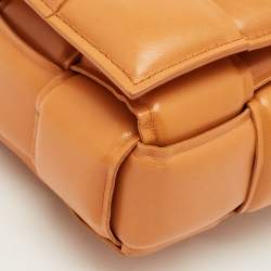 Pre Owned Bottega Veneta Brown Intreccio Leather Padded Cassette Chain Bag