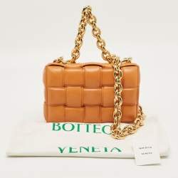 Pre Owned Bottega Veneta Brown Intreccio Leather Padded Cassette Chain Bag
