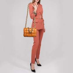 Pre Owned Bottega Veneta Brown Intreccio Leather Padded Cassette Chain Bag