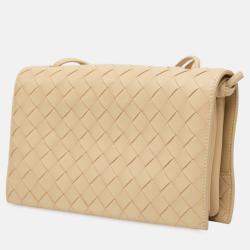 Pre Owned Bottega Veneta Beige Brown Nappa Intrecciato Trio Pouch On Strap