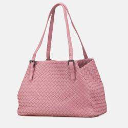 Pre Owned Bottega Veneta Pink Medium Nappa Intrecciato Cesta Tote