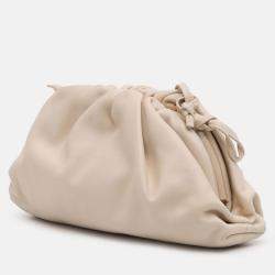 Pre Owned Bottega Veneta White Lambskin The Mini Pouch Crossbody