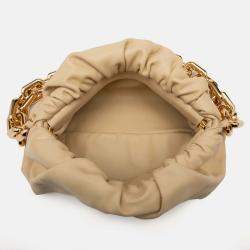 Pre Owned Bottega Veneta Beige Brown Lambskin Chain Pouch