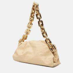 Pre Owned Bottega Veneta Beige Brown Lambskin Chain Pouch