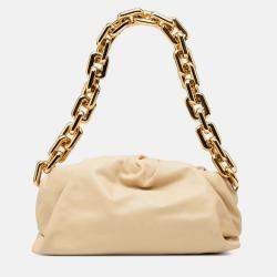 Pre Owned Bottega Veneta Beige Brown Lambskin Chain Pouch