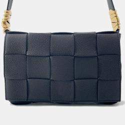Pre Owned Bottega Veneta Cassette Shoulder Black Leather Size Mini