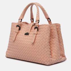 Pre Owned Bottega Veneta Pink Small Nappa Intrecciato Roma Satchel