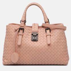 Pre Owned Bottega Veneta Pink Small Nappa Intrecciato Roma Satchel
