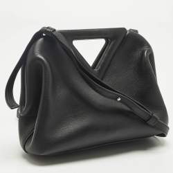 Pre Owned Bottega Veneta The Point Small Black Leather Crossbody Bag