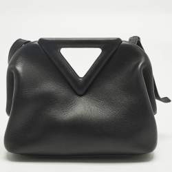 Pre Owned Bottega Veneta The Point Small Black Leather Crossbody Bag