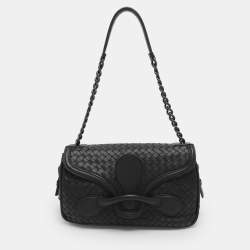 Pre Owned Bottega Veneta Rialto Black Intrecciato Leather Shoulder Bag
