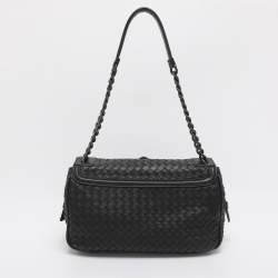Pre Owned Bottega Veneta Rialto Black Intrecciato Leather Shoulder Bag