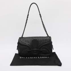 Pre Owned Bottega Veneta Rialto Black Intrecciato Leather Shoulder Bag